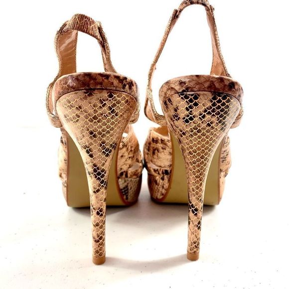 Memorato By CLN Women’s Sz 37 Brown Faux Snake Skin Open Toe Slingback Heels - Picture 7 of 10